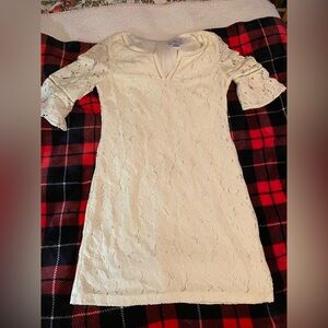 J Howard Chic Cream Lace 3/4 Sleeve Dress Size 14